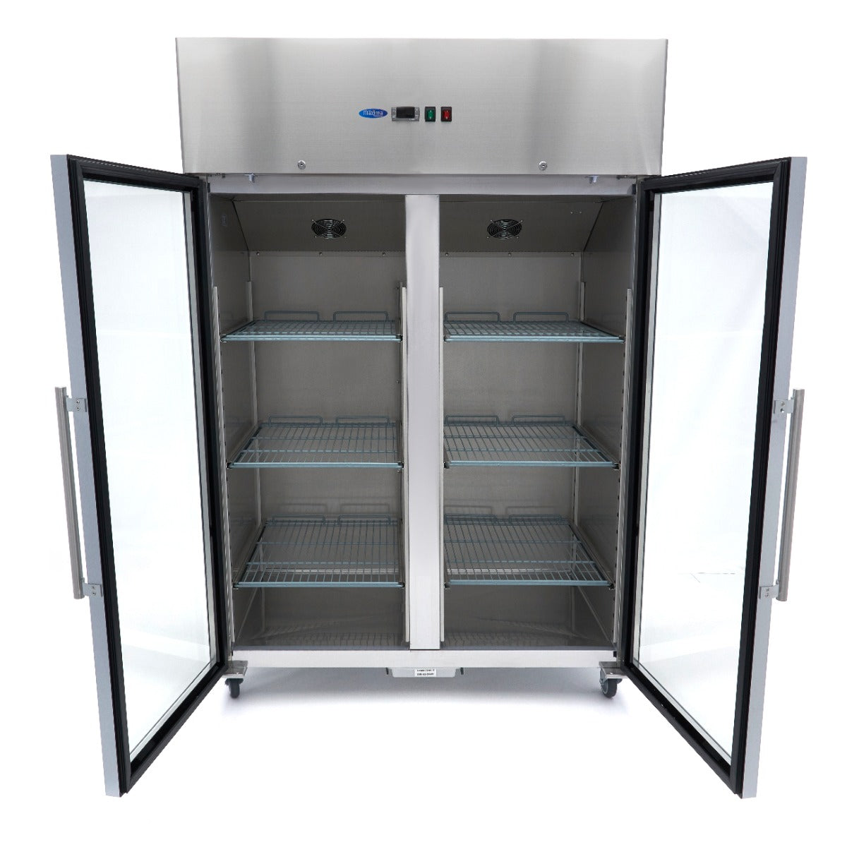Frys - 1400L - 6 justerbara hyllplan (2/1 GN) - Rostfritt stål - med glasdörrar