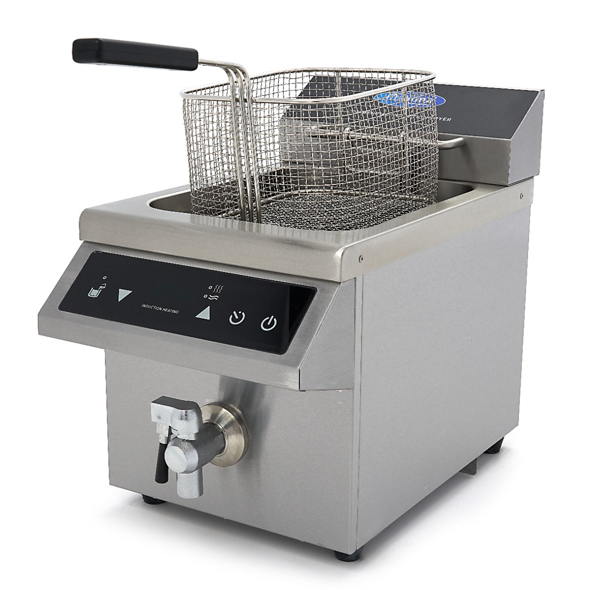 Friteringskastrull - 8L - 1 korg - Induktion - med avtappningskran