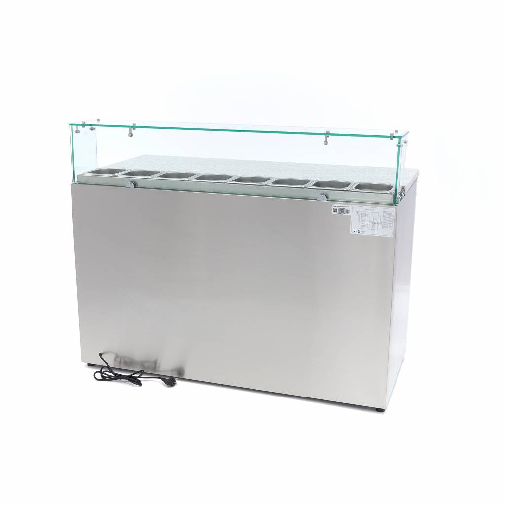 Kylbord / pizzadisk - 137 cm - 3 dörrar - passar 8 x 1/6 GN - inkl glasskydd