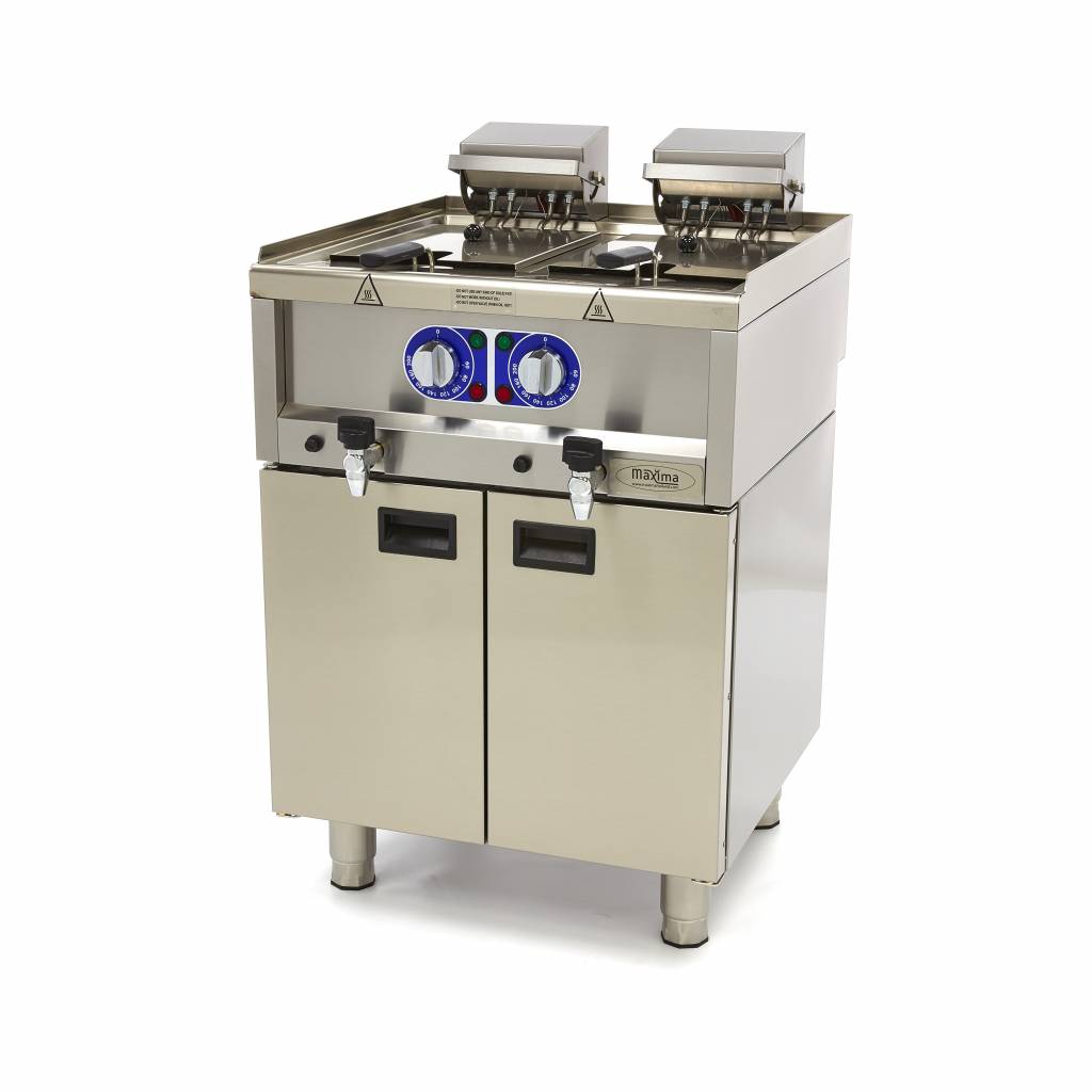 Friteringskastrull - 2 x 10L - 2 korgar - med avtappningskran - 400V