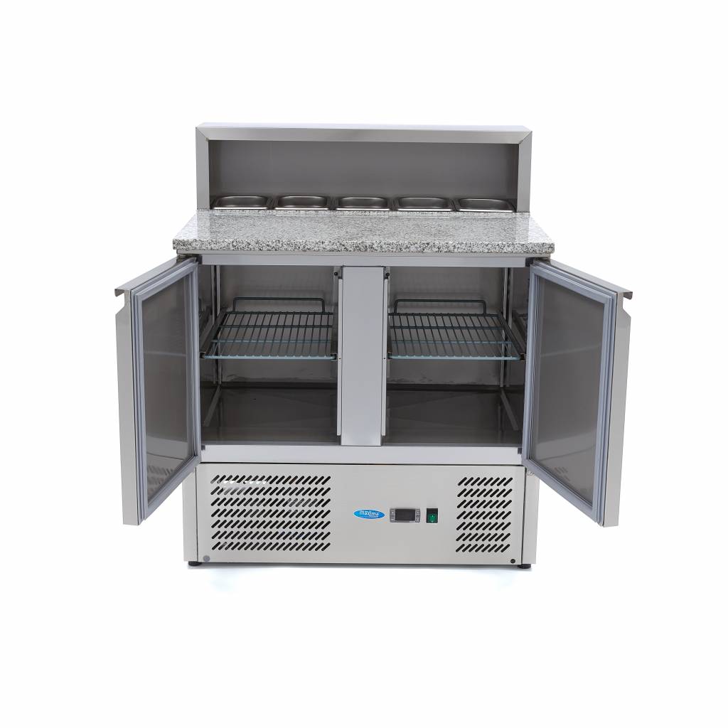 Coolt bord / pizzabänk - 90 cm - 2 luckor - Passar 5 x 1/6 GN - inkl. rostfritt stållock
