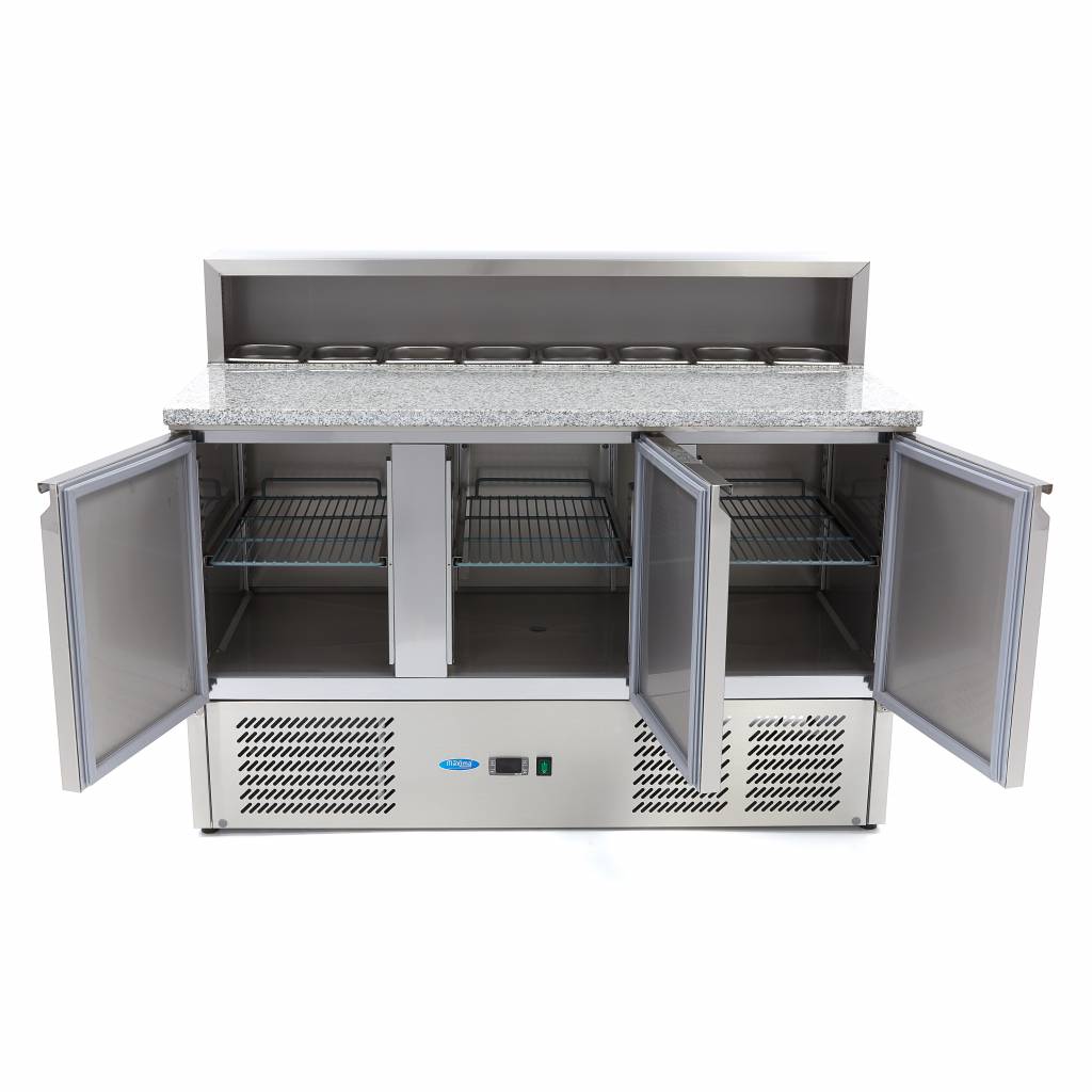 Coolt bord / pizzabänk - 137cm - 3 dörrar - Passar 8 x 1/6 GN - inkl. rostfritt stållock