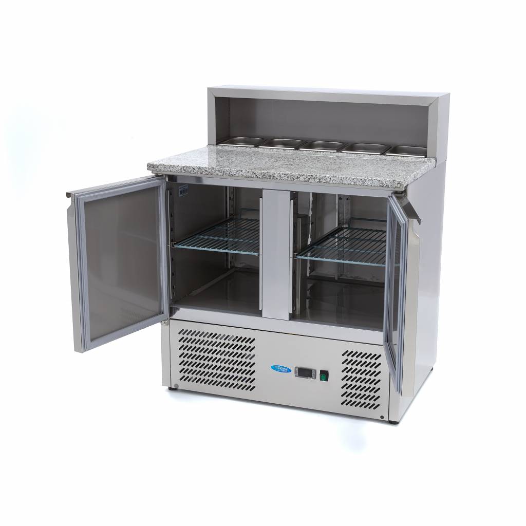 Coolt bord / pizzabänk - 90 cm - 2 luckor - Passar 5 x 1/6 GN - inkl. rostfritt stållock