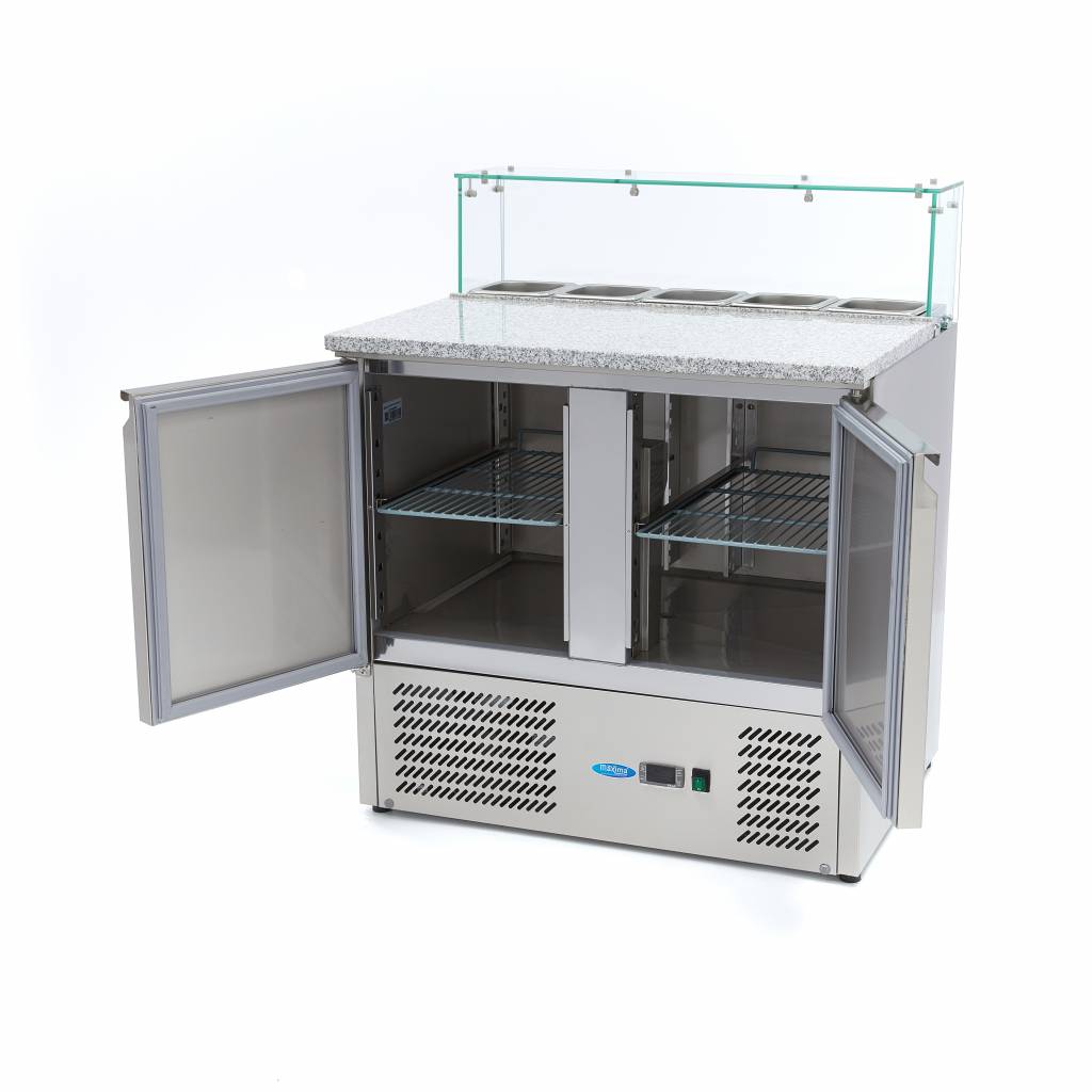 Coolt bord / pizzabänk - 90cm - 2 luckor - Passar 5 x 1/6 GN - inkl