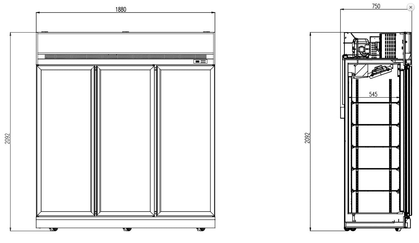 Displaykyl - 3 dörrar - 1530 liter