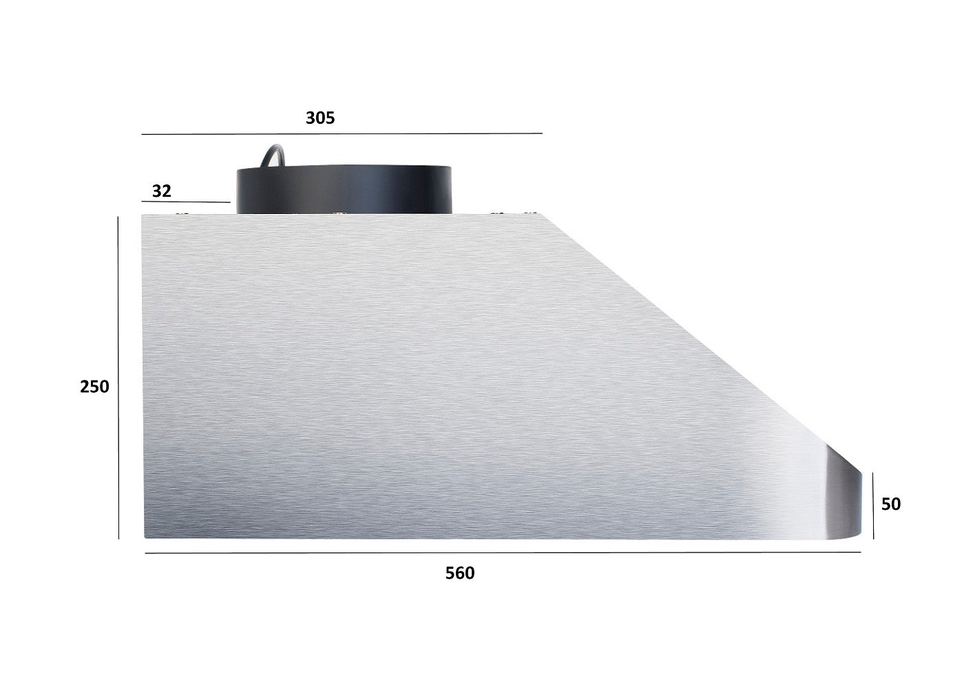 Industrihuv - väggmonterad m/motor - 120 cm bred - 56 cm djup