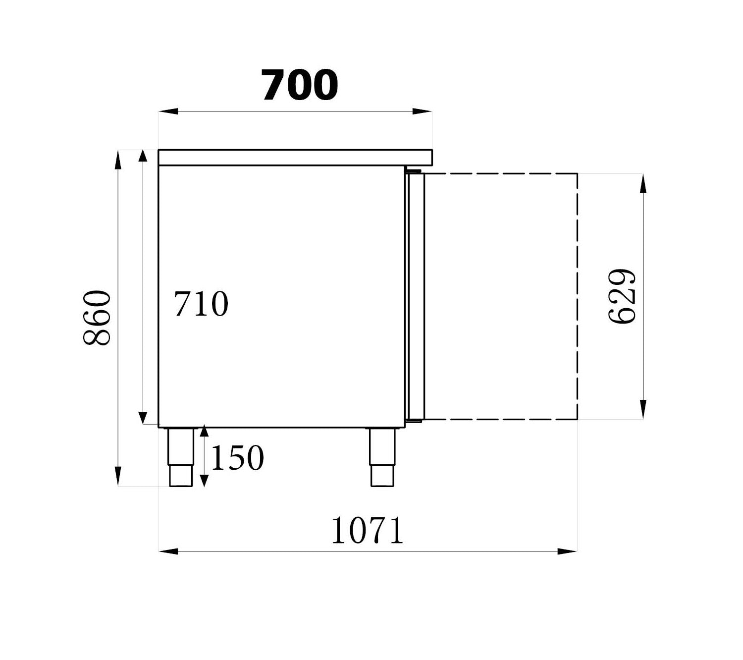 Kylskåp 2 dörrar och diskbänk - 700 mm djup