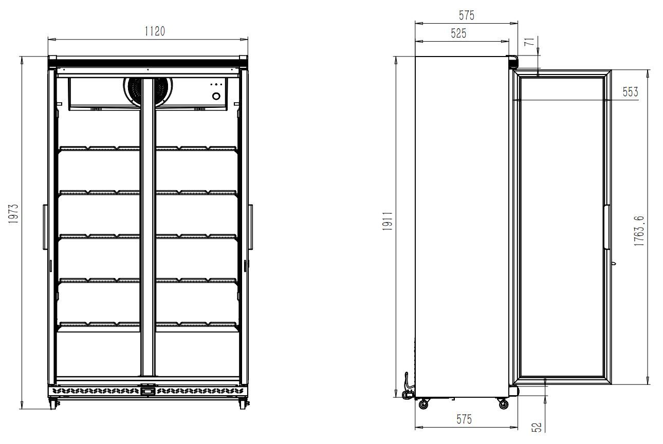 Flaskkyl / Displaykyl - 2 dörrar - 785 liter