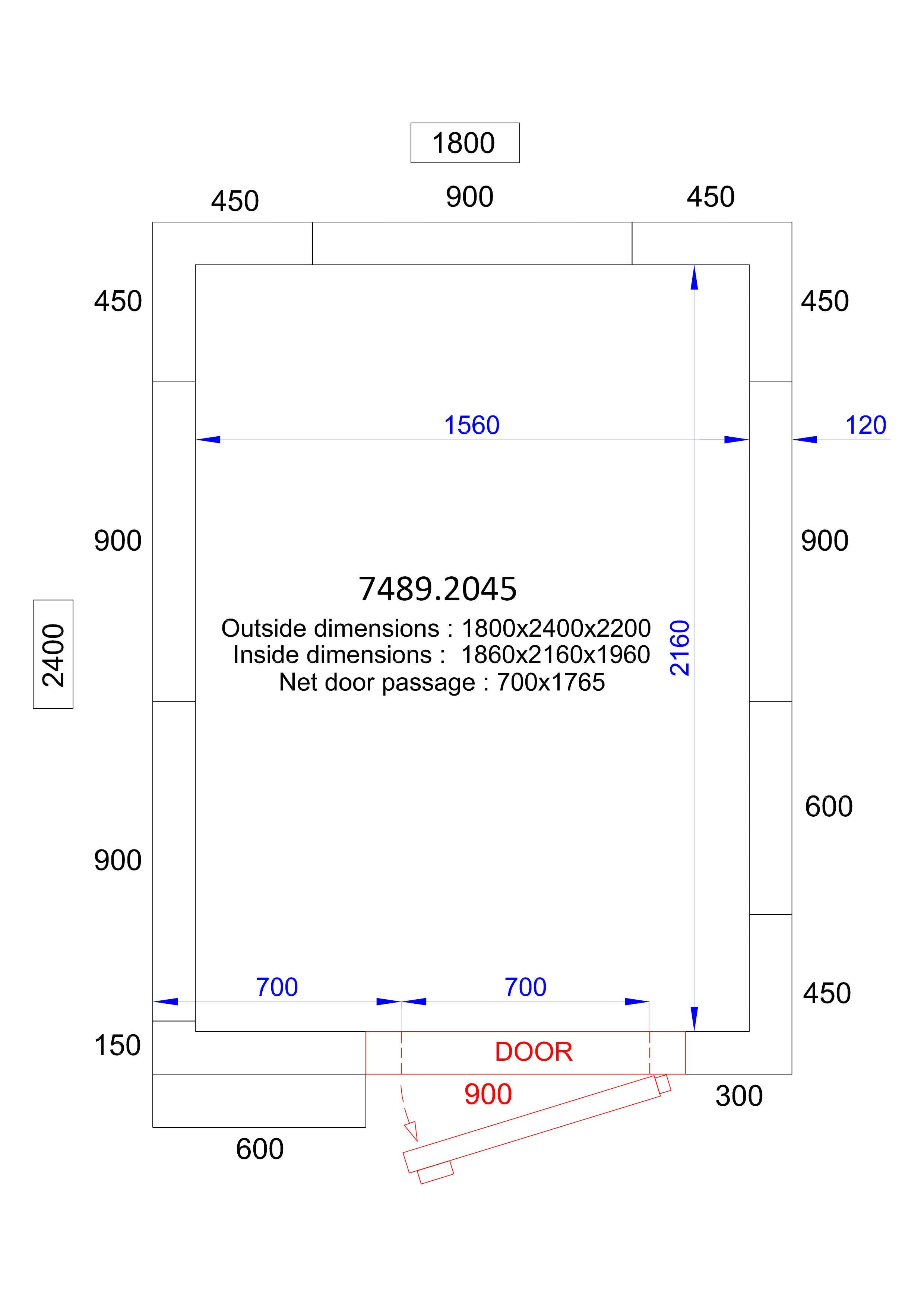 Kylrum / Frysrum - ProLine - 180 x 240 x 220 cm - 120 mm isolering