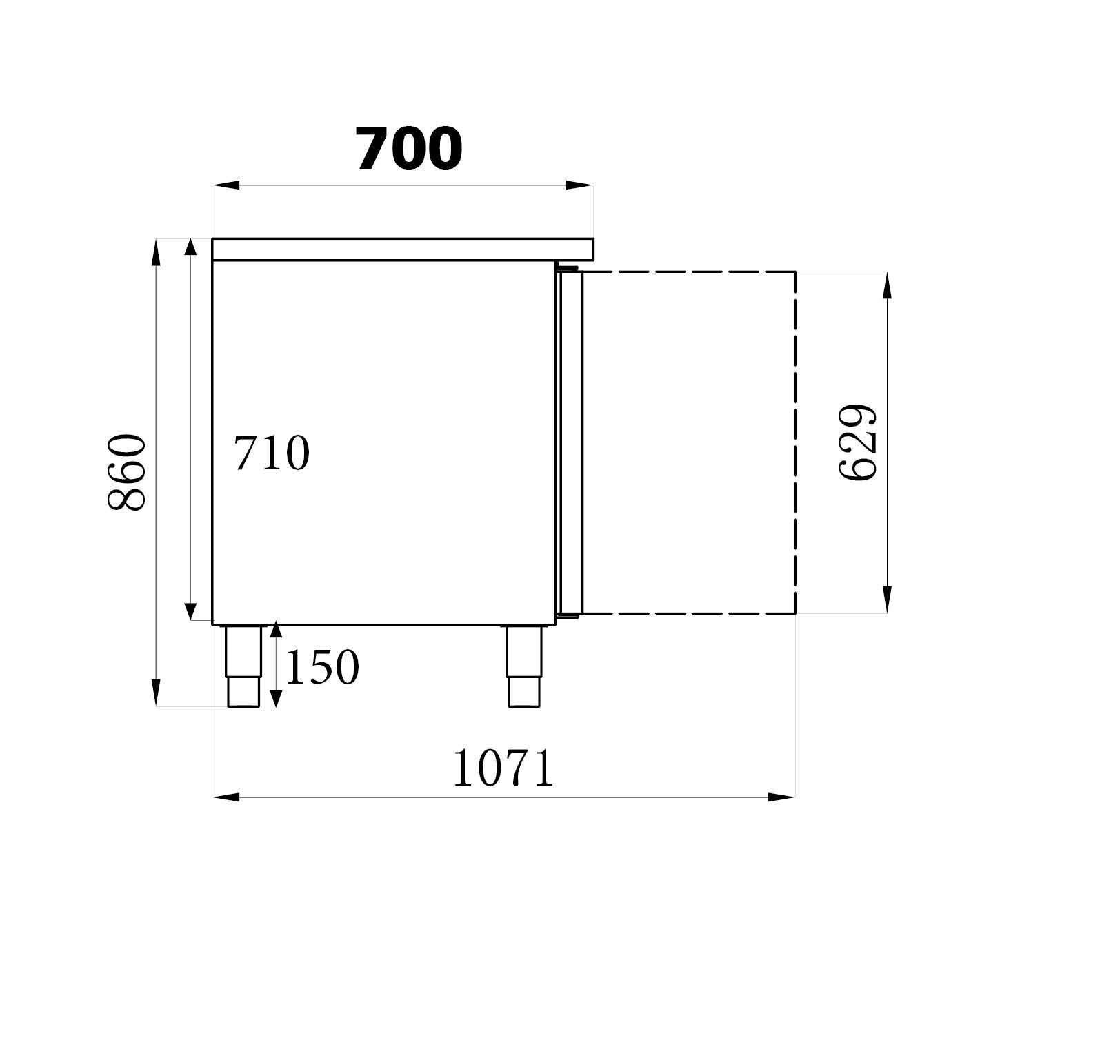 Kylbord - 2 dörrar - 282 liter - 700 mm