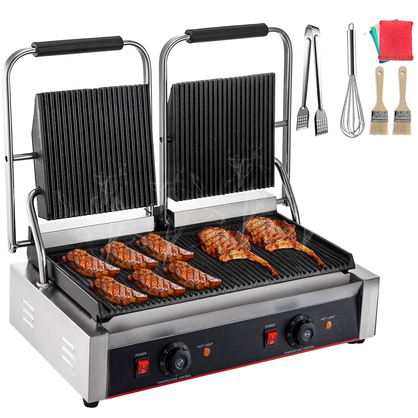 Kontaktgrill / Klämgrill - Räfflad yta - 490 x 230 mm